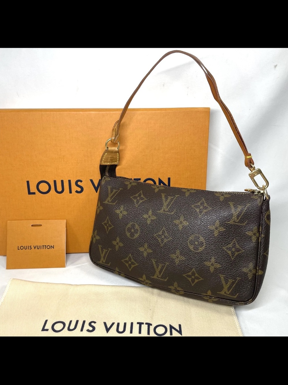 Louis Vuitton Monogram Canvas Shoulder Bag in Brown with Tan Trim